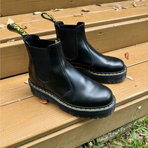 Dr. Martens Black Leather Slip on Chelsea Platform Boot